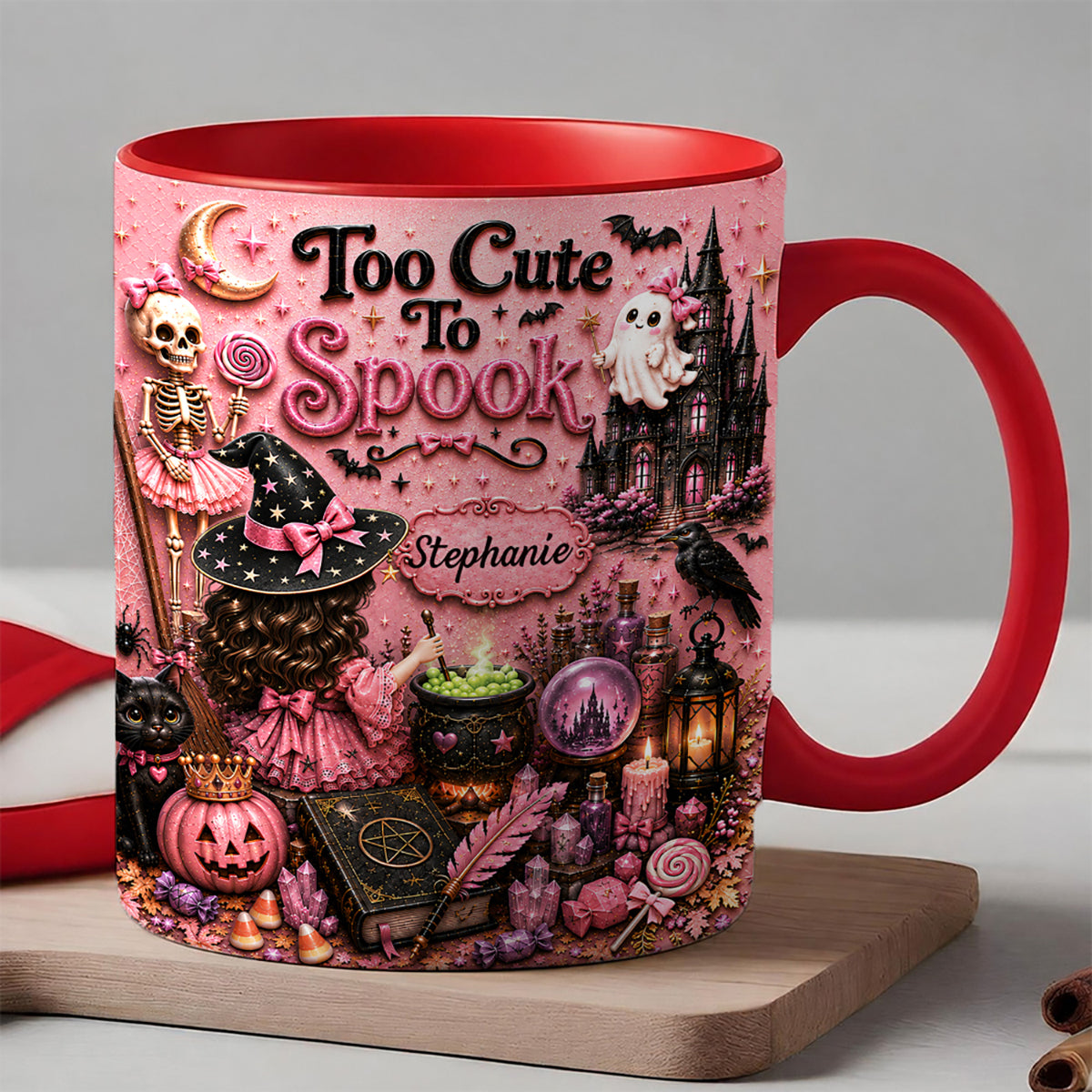 Too Cute To Spook - Personalized Pink Halloween 3D Accent Mug