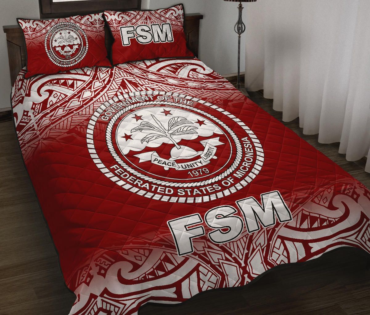 Federated States of Micronesia Quilt Bed Set - Federated States of Micronesia Seal Red Fog Style