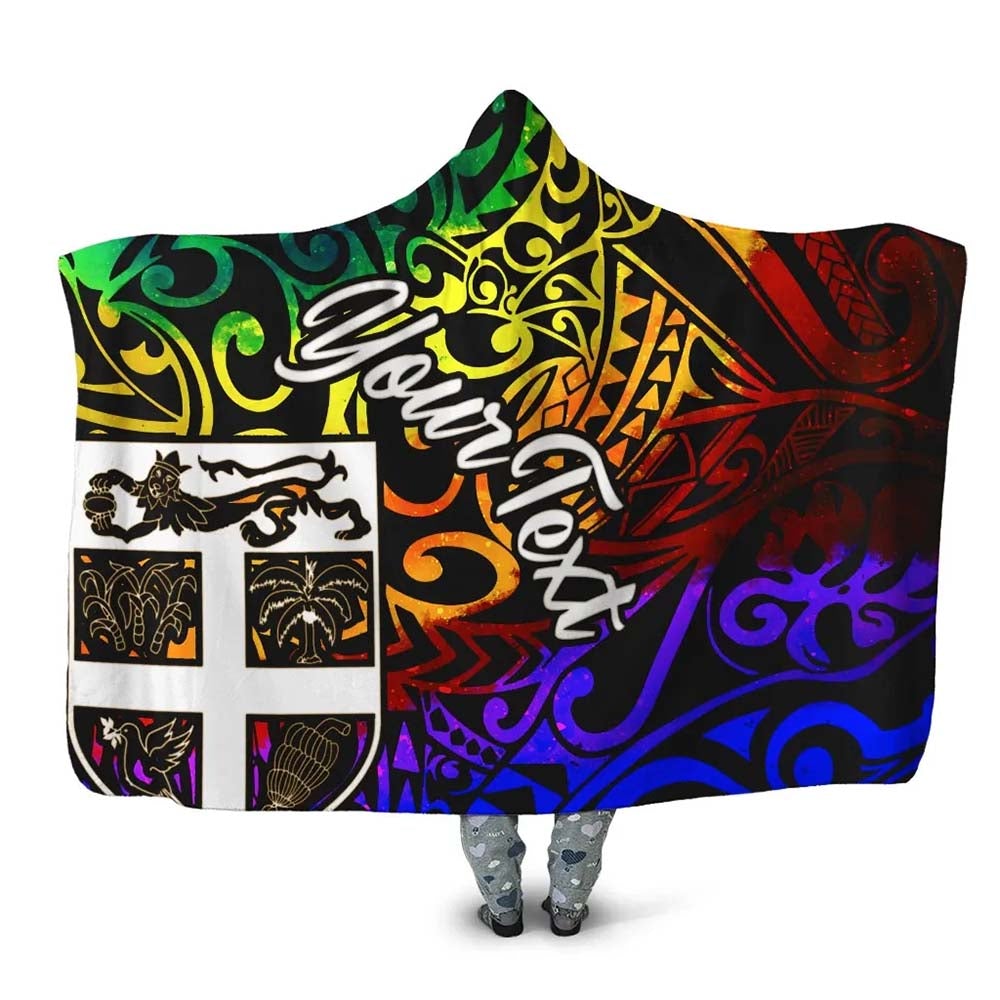 Fiji Custom Personalised Hooded Blanket - Rainbow Polynesian Pattern-Myprintsy
