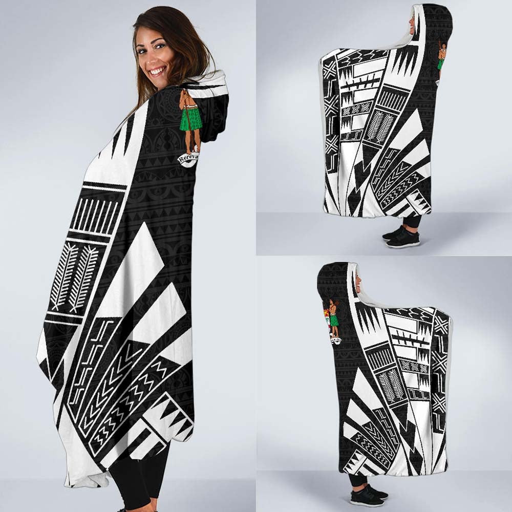 Fiji Hooded Blanket - Polynesian Tattoo Black