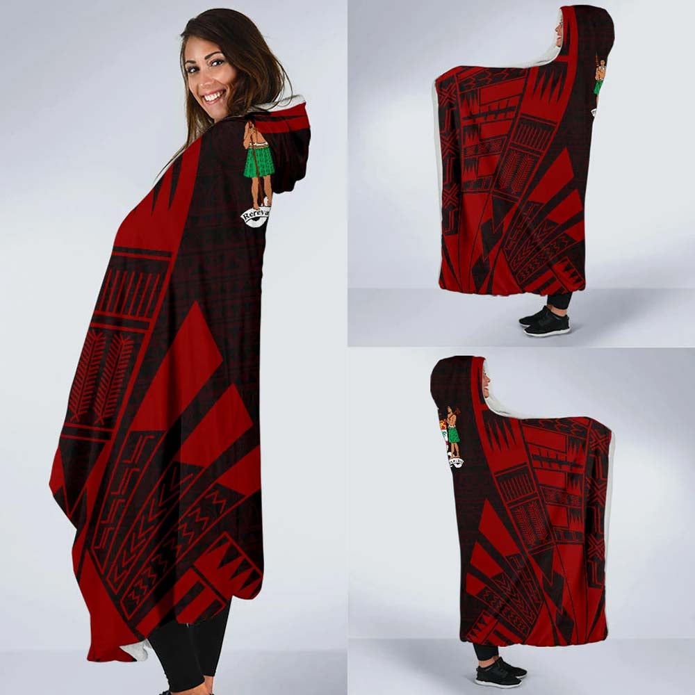 Fiji Hooded Blanket - Polynesian Tattoo Red