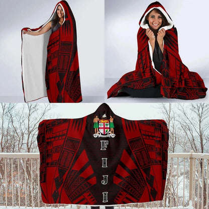 Fiji Hooded Blanket - Polynesian Tattoo Red