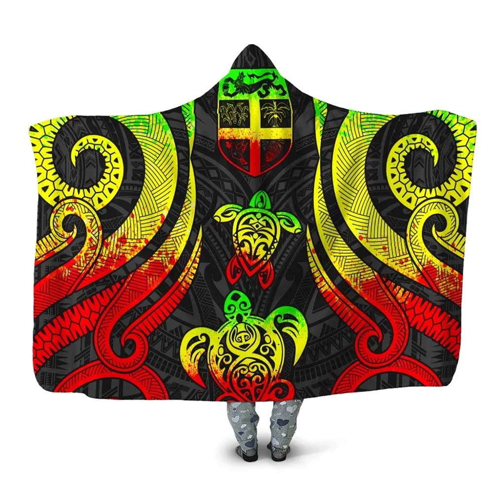 Fiji Hooded Blanket - Reggae Tentacle Turtle-Myprintsy