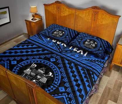 Fiji Personalised Quilt Bed Set - Fiji Seal With Polynesian Tattoo Style ( Blue)