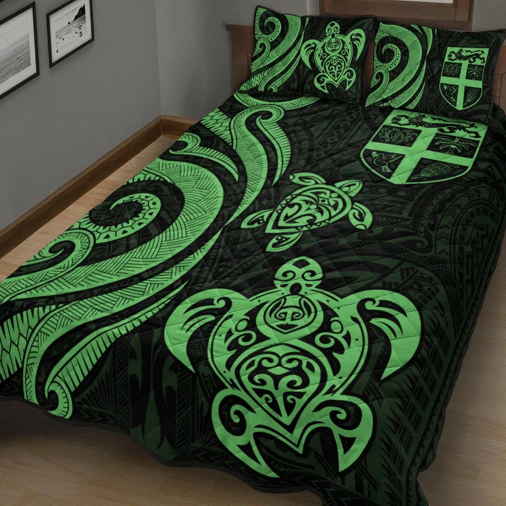 Fiji Quilt Bed Set - Green Tentacle Turtle