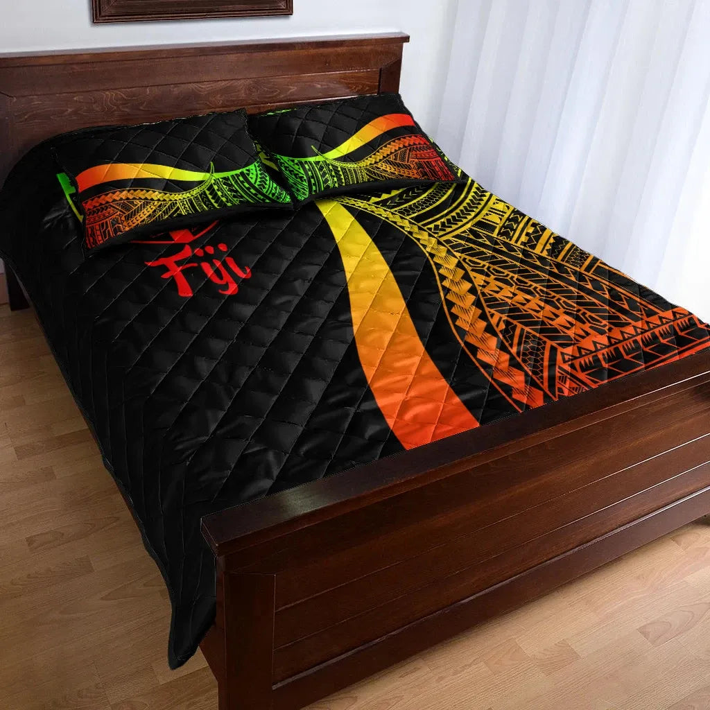 Fiji Quilt Bed Set - Reggae Polynesian Tentacle Tribal Pattern