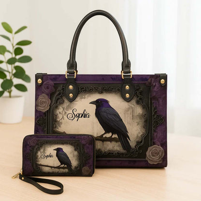 Gothic Raven - Personalized Leather Handbag & Wallet Set