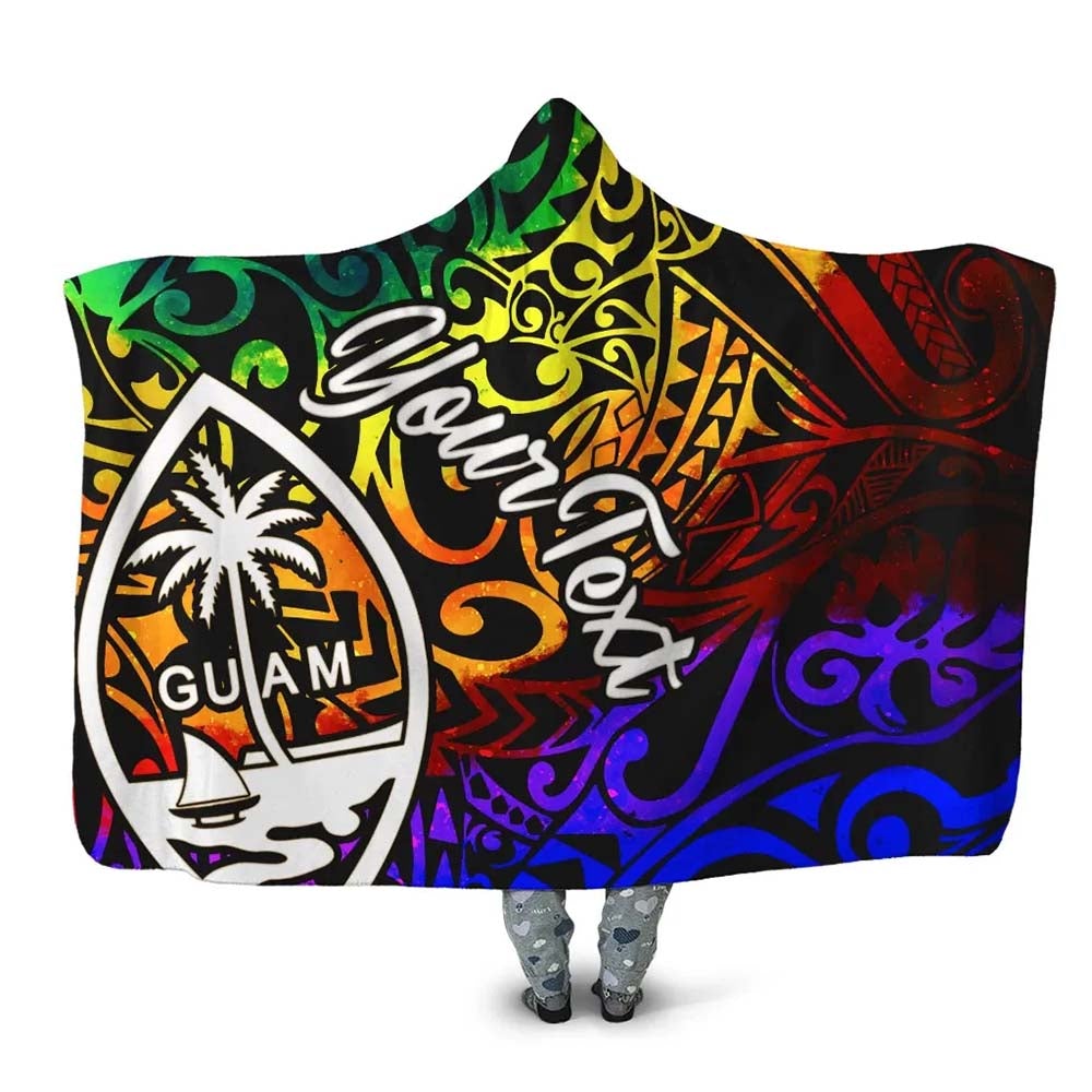 Guam Custom Personalised Hooded Blanket - Rainbow Polynesian Pattern