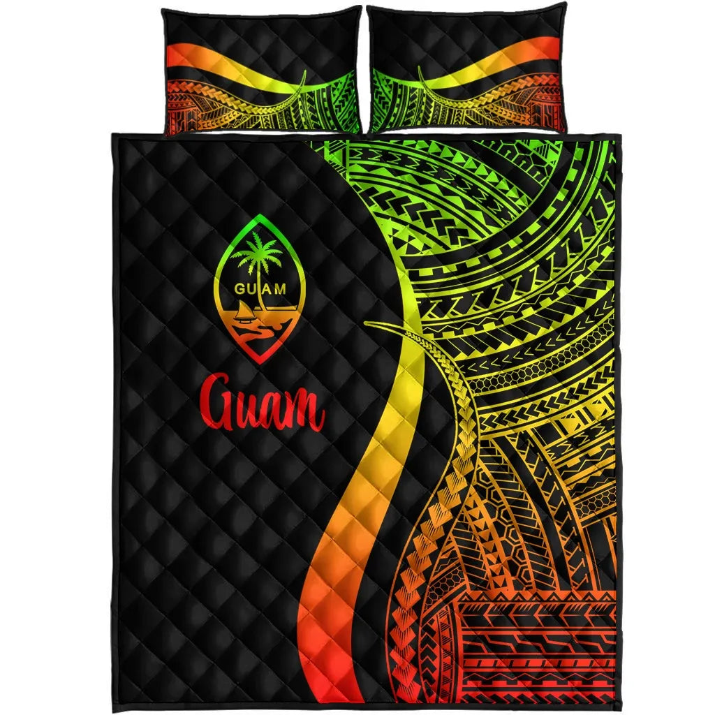 Guam Quilt Bed Set - Reggae Polynesian Tentacle Tribal Pattern
