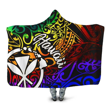 Hawaii Hooded Blanket - Rainbow Polynesian Pattern