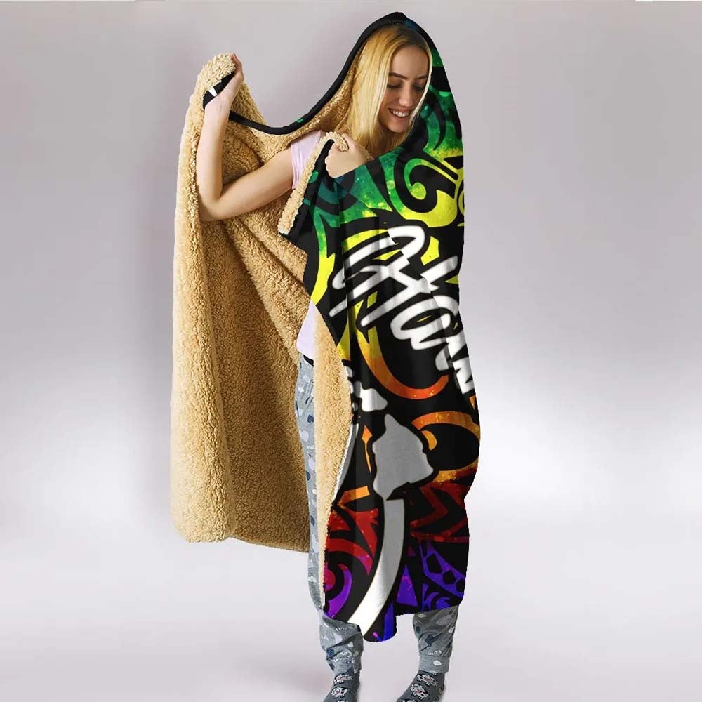Hawaii Hooded Blanket - Rainbow Polynesian Pattern