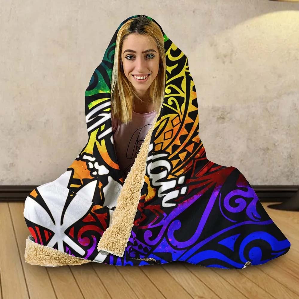 Hawaii Hooded Blanket - Rainbow Polynesian Pattern