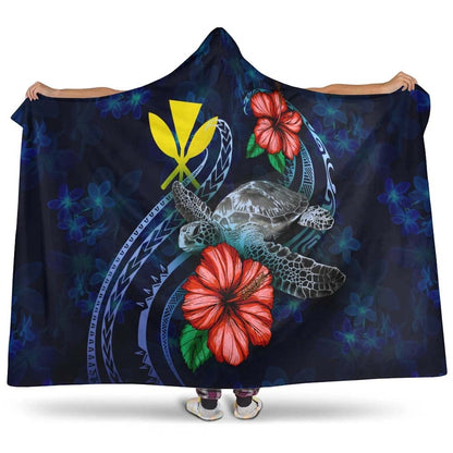 Hawaii Polynesian Hooded Blanket - Blue Turtle Hibiscus-Myprintsy