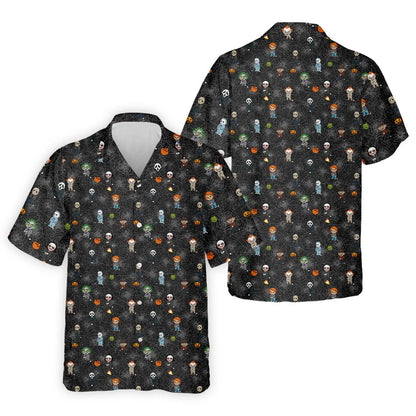 Funny Horror Character Black Golf Polo Shirt, Horror Movie Shirt, Halloween Golf Shirt, Fun Golf Polos For Men