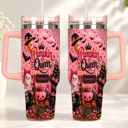 Pumpkin Queen - Personalized Pink Halloween 40oz Tumbler With Straw