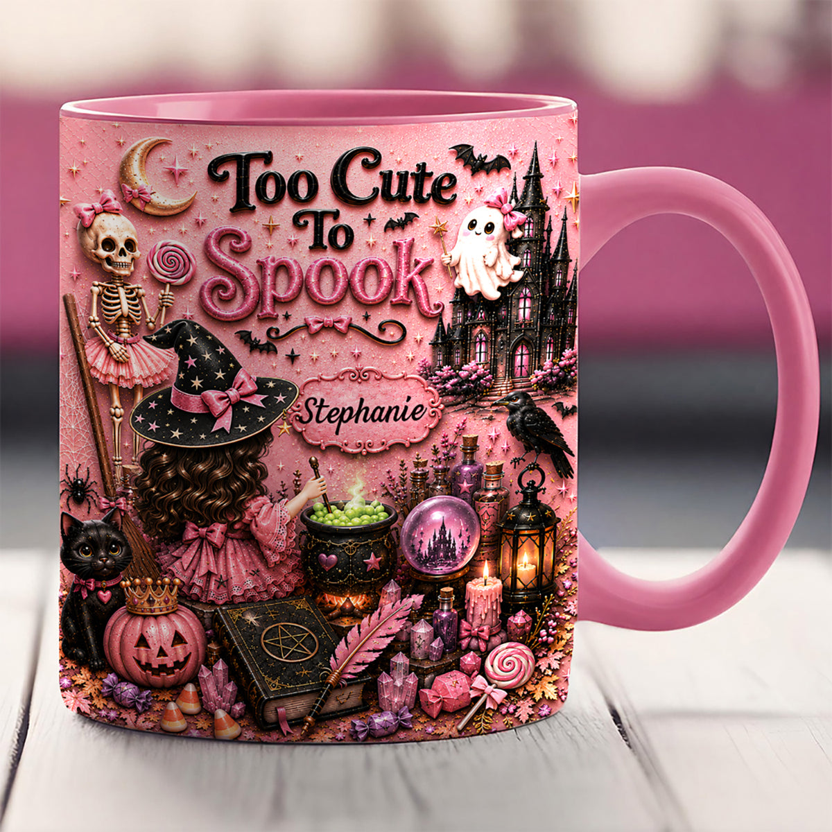 Too Cute To Spook - Personalized Pink Halloween Accent Mug