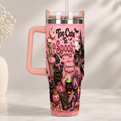 Too Cute To Spook - Personalized Pink Halloween 40oz Tumbler With Straw