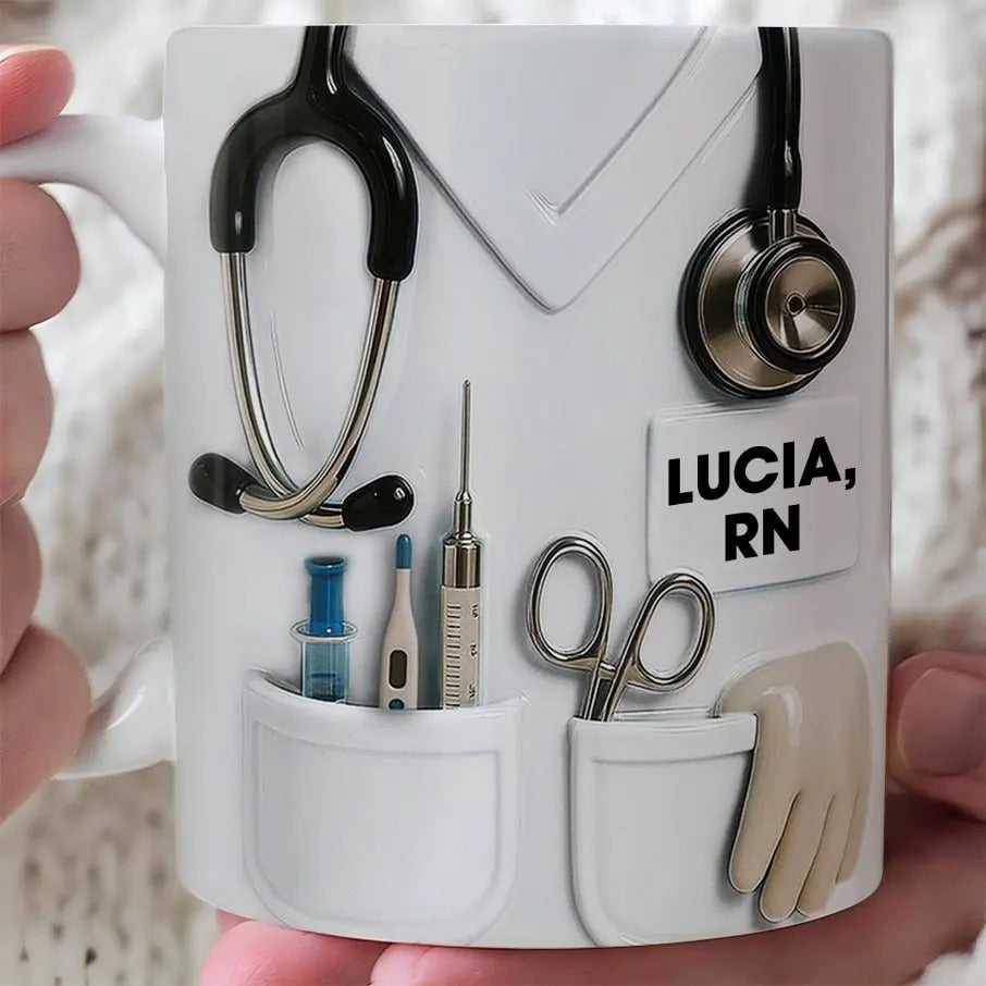 Celebrate Everyday Heroes, Stethoscope And Medical Instruments, Personalized Coffee Mug, Gift For Nurses