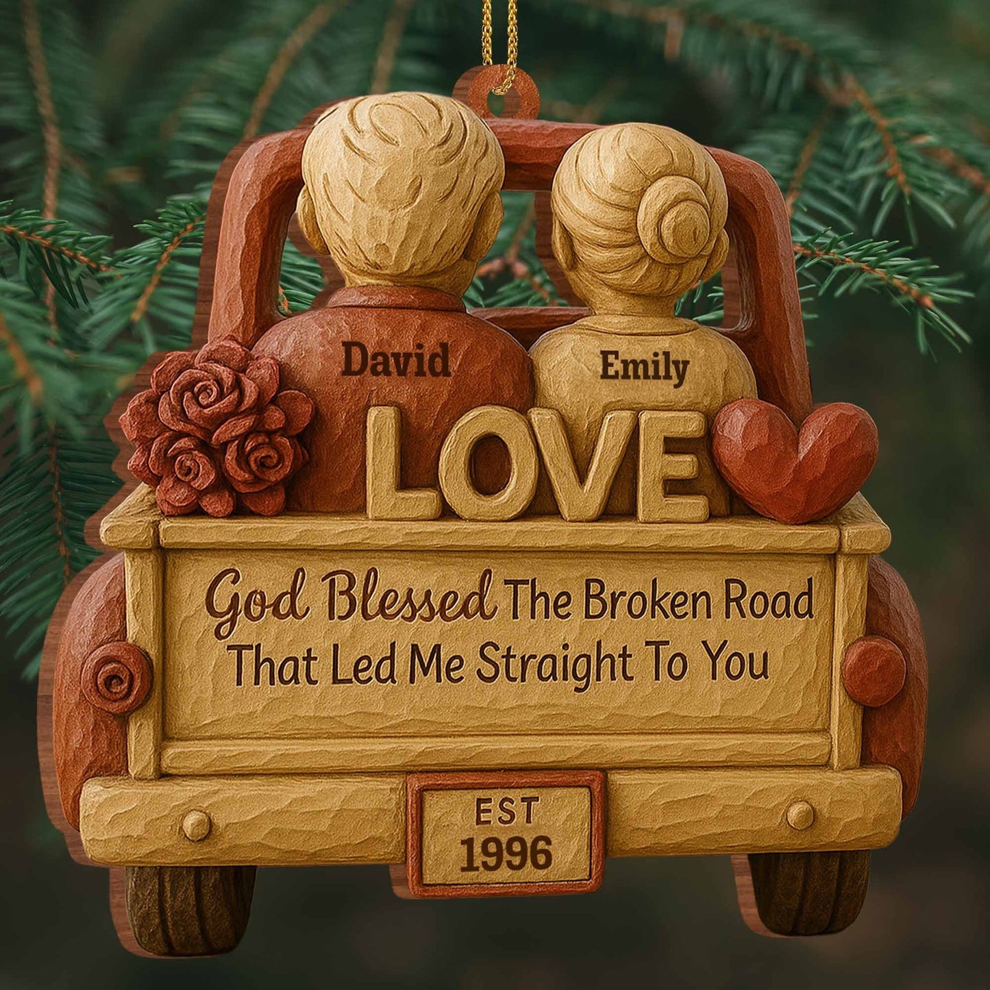 God Blessed The Broken Road That Led Me Straight To You - Gift For Couples - Personalized 2-Layer Wooden Ornament