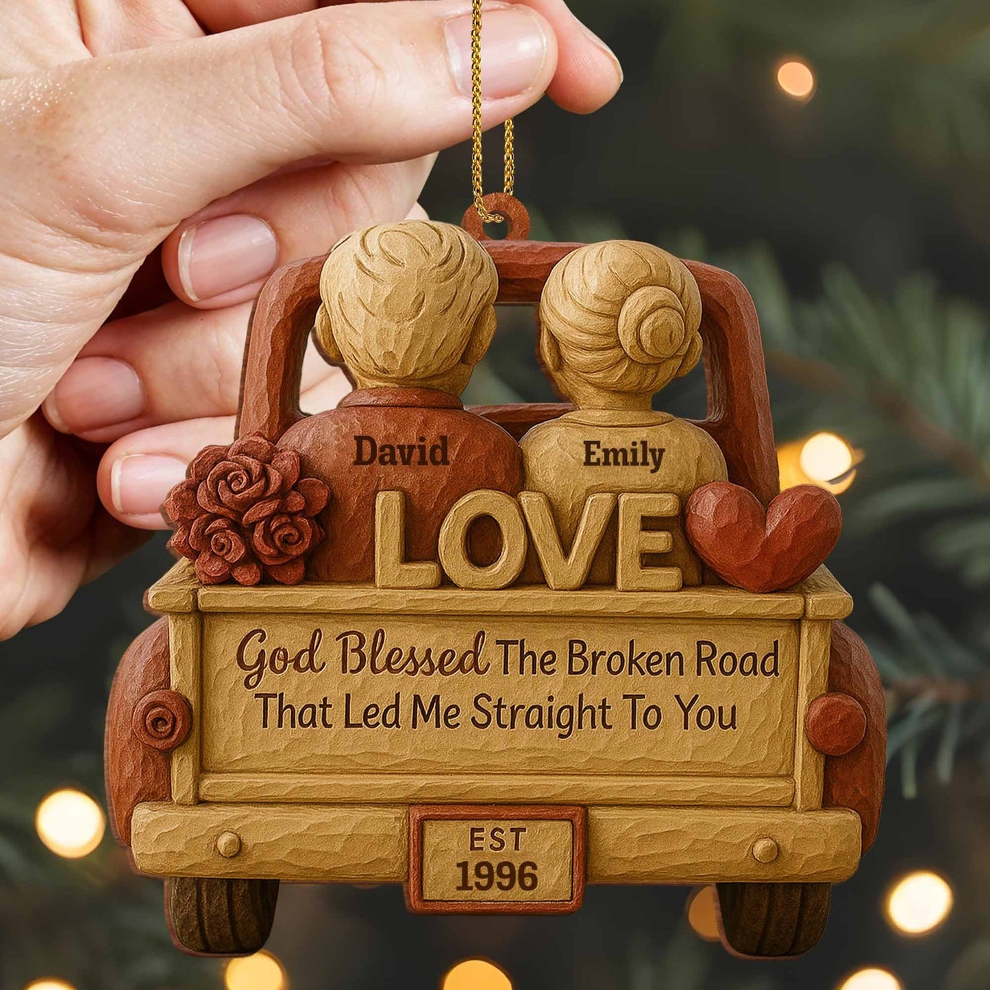 God Blessed The Broken Road That Led Me Straight To You - Gift For Couples - Personalized 2-Layer Wooden Ornament
