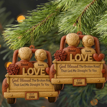 God Blessed The Broken Road That Led Me Straight To You - Gift For Couples - Personalized 2-Layer Wooden Ornament