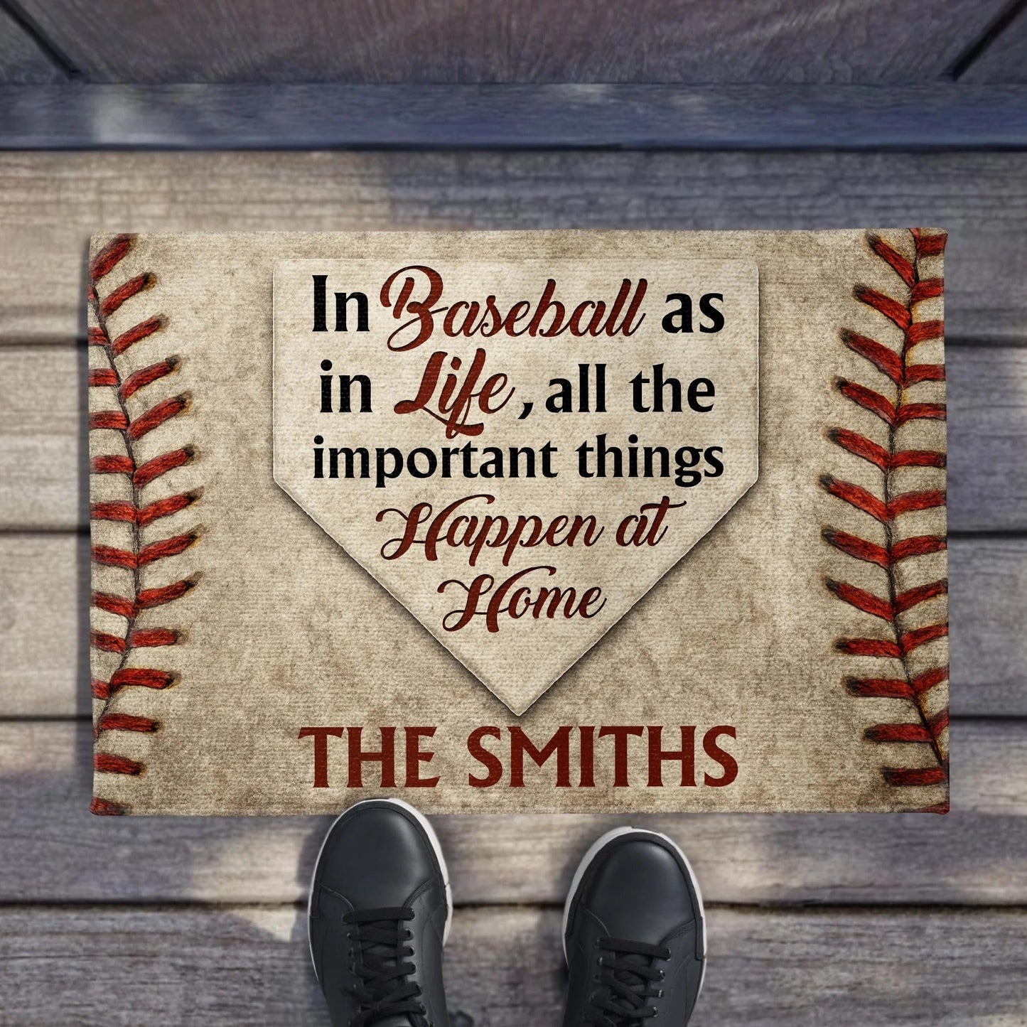 In Baseball As In Life, All The Important Things Happen At Home - Gift For Sports Fans and Family - Personalized Doormat