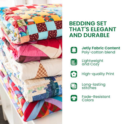 Elegant Gold & Red Christmas Quilt Set