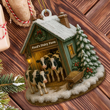 Cozy Winter Scene At Dairy Farm, Gift For Farm Enthusiasts - Personalized Wooden Ornament