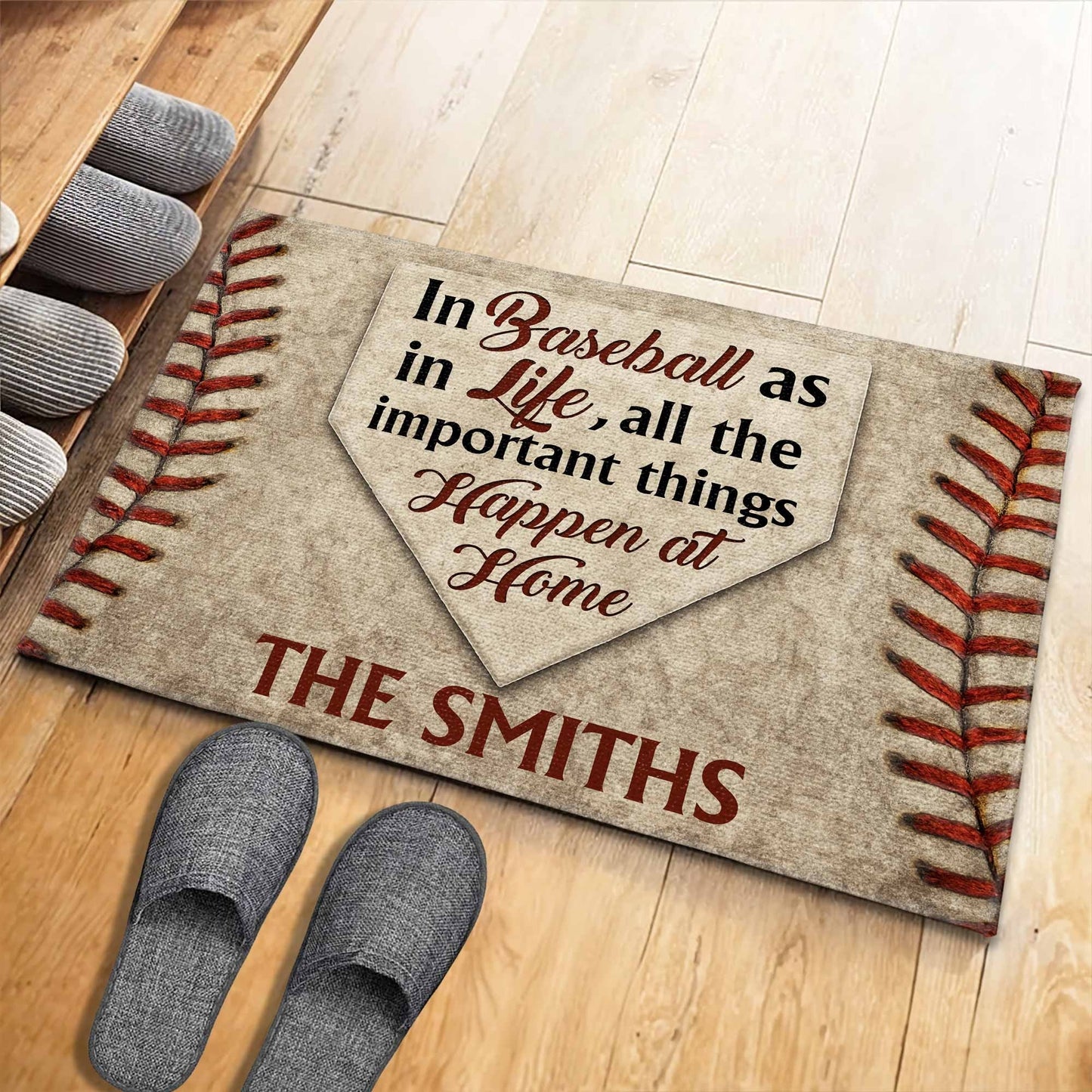 In Baseball As In Life, All The Important Things Happen At Home - Gift For Sports Fans and Family - Personalized Doormat