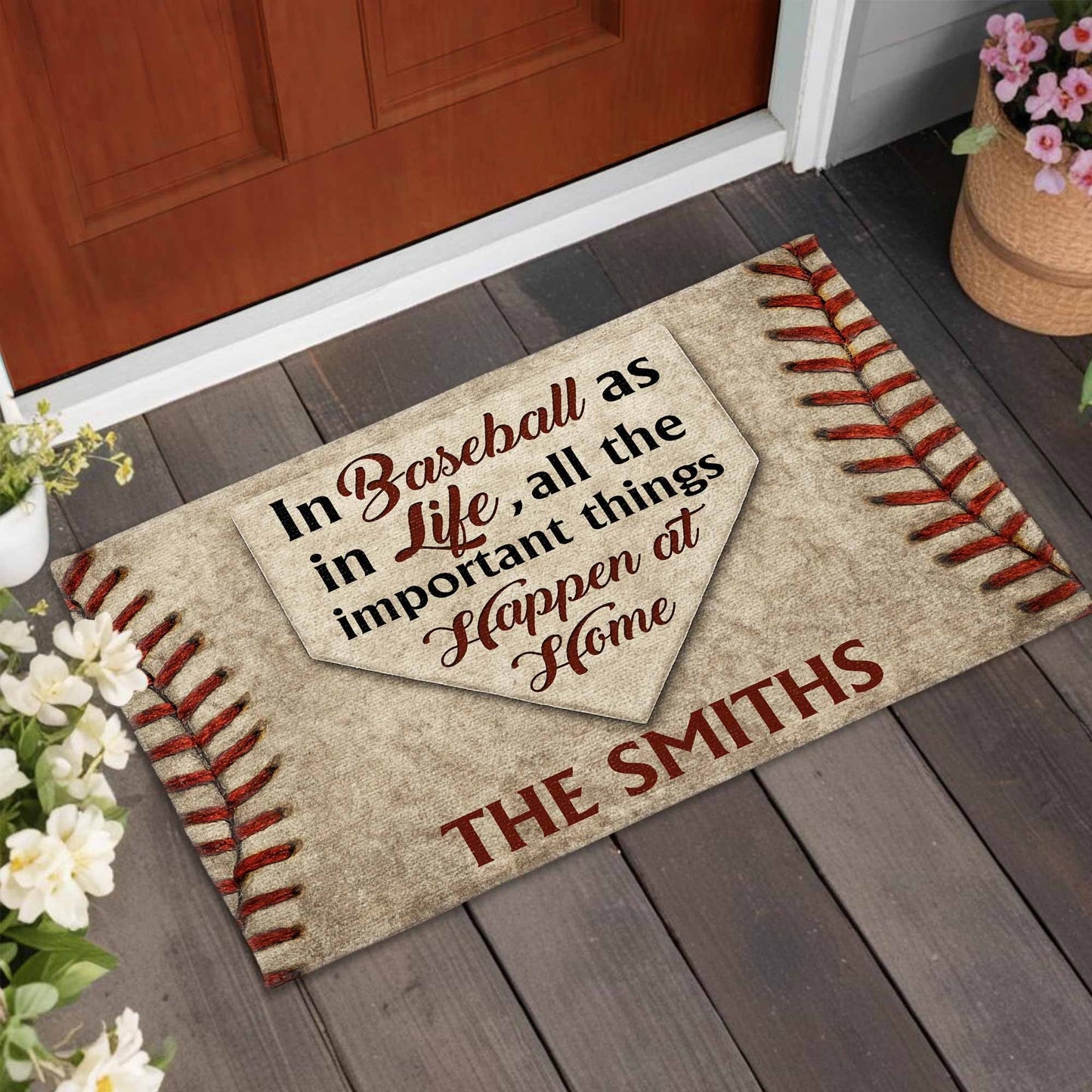 In Baseball As In Life, All The Important Things Happen At Home - Gift For Sports Fans and Family - Personalized Doormat