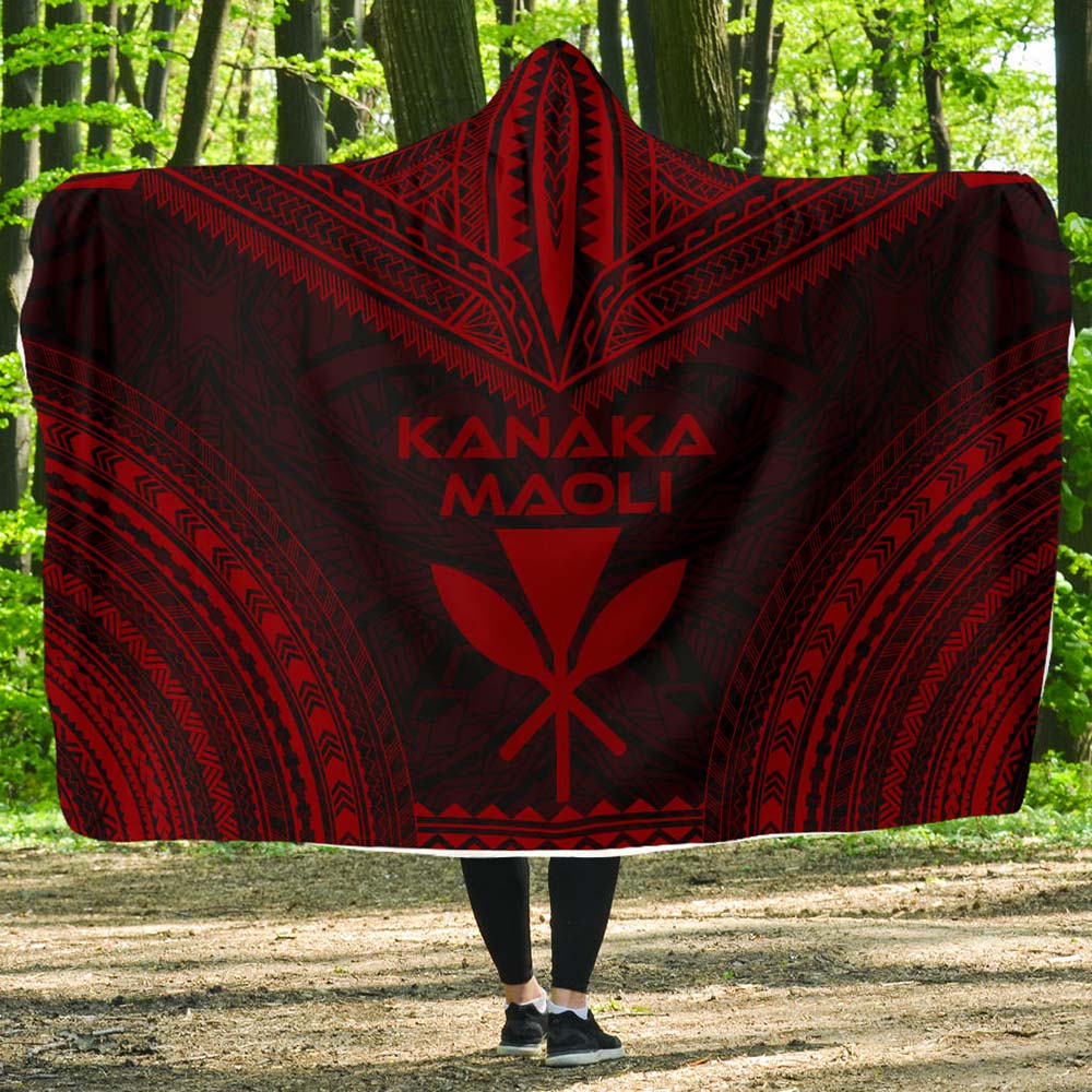 Kanaka Maoli Polynesian Chief Hooded Blanket - Red Version-Myprintsy