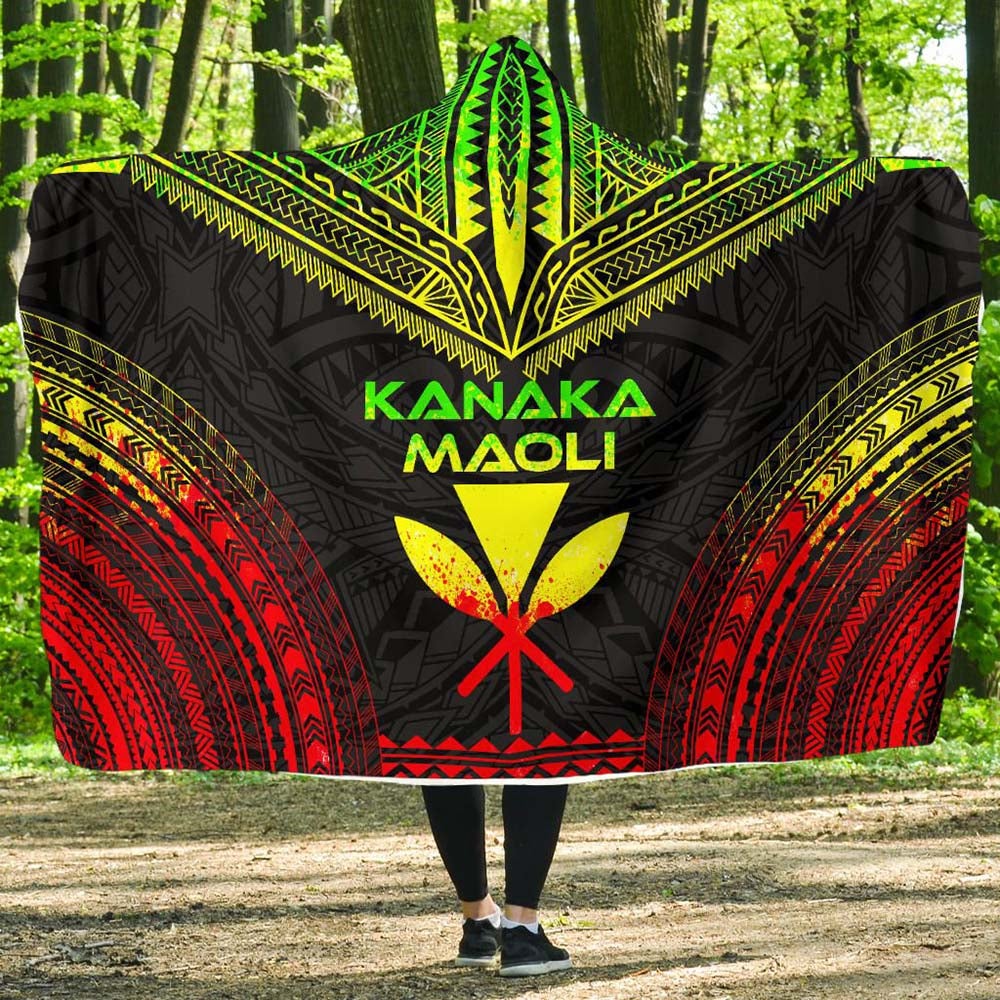 Kanaka Maoli Polynesian Chief Hooded Blanket - Reggae Version-Myprintsy