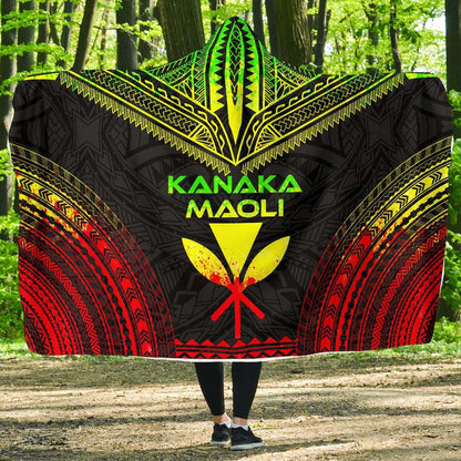 Kanaka Maoli Polynesian Chief Hooded Blanket - Reggae Version-Myprintsy