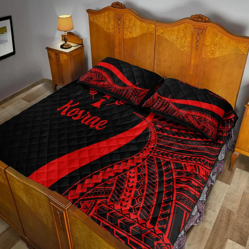 Kosrae Quilt Bed Set - Red Polynesian Tentacle Tribal Pattern