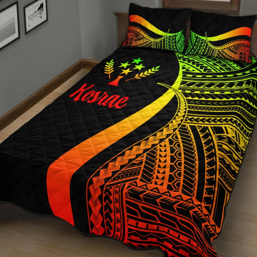 Kosrae Quilt Bed Set - Reggae Polynesian Tentacle Tribal Pattern