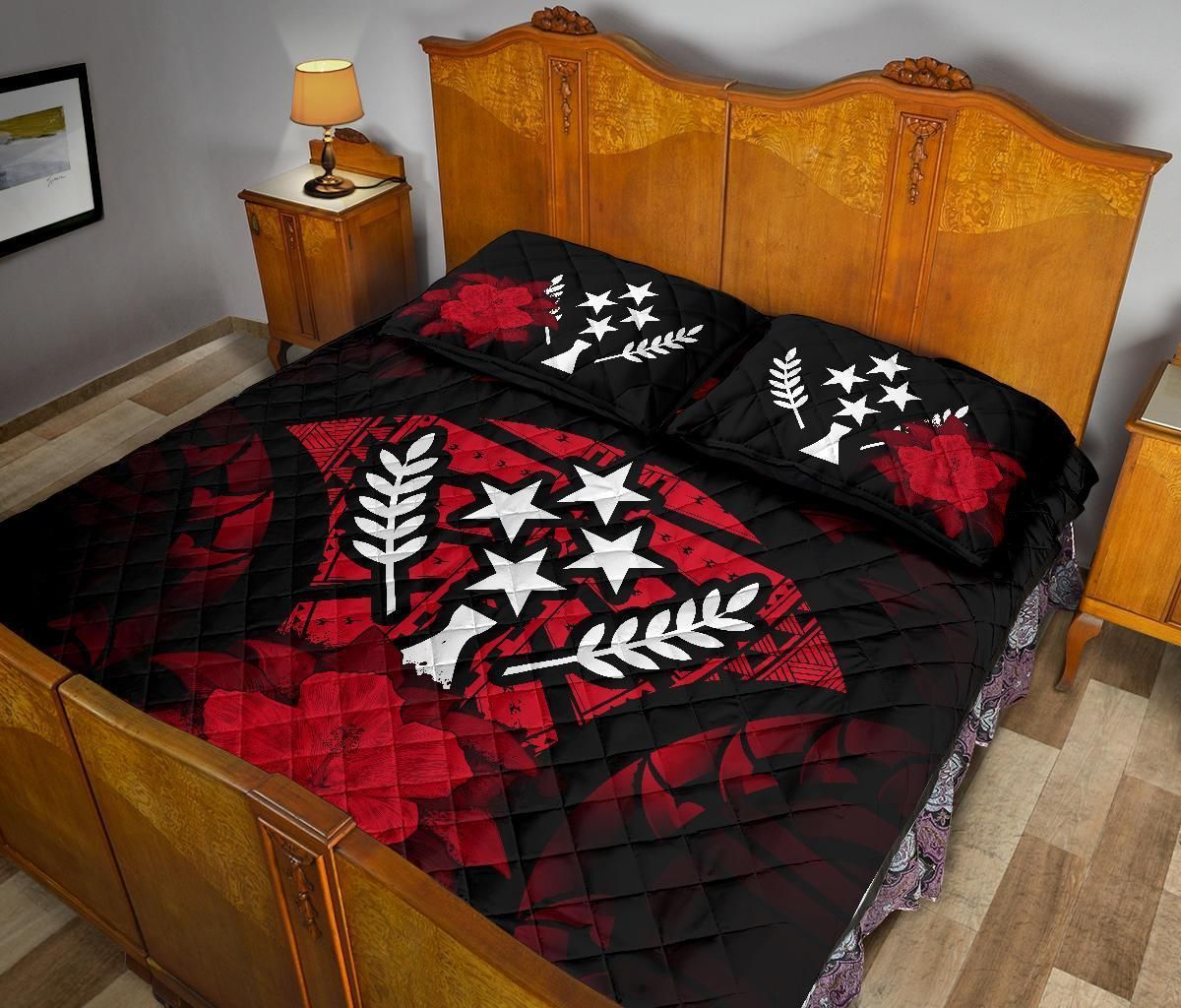 Kosrae Polynesian Quilt Bed Set Hibiscus Red