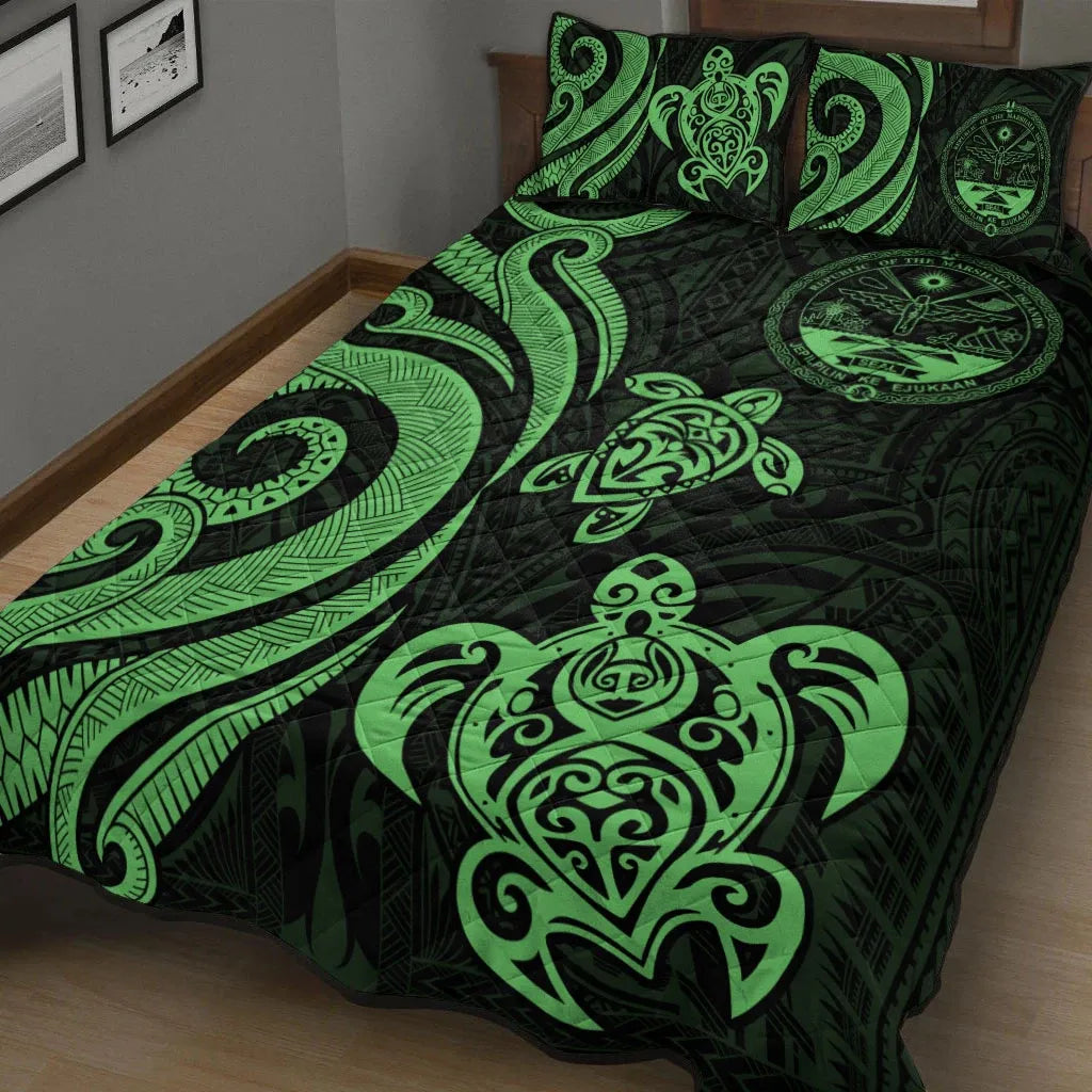 Marshall Islands Quilt Bed Set - Green Tentacle Turtle Crest