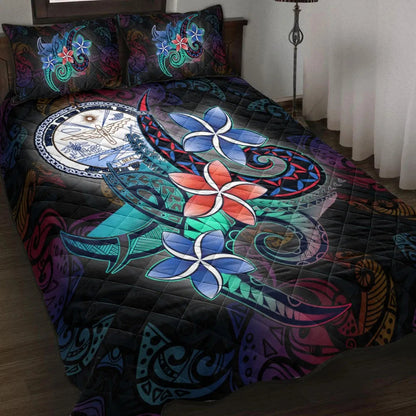 Marshall Islands Quilt Bed Set - Plumeria Flowers Style