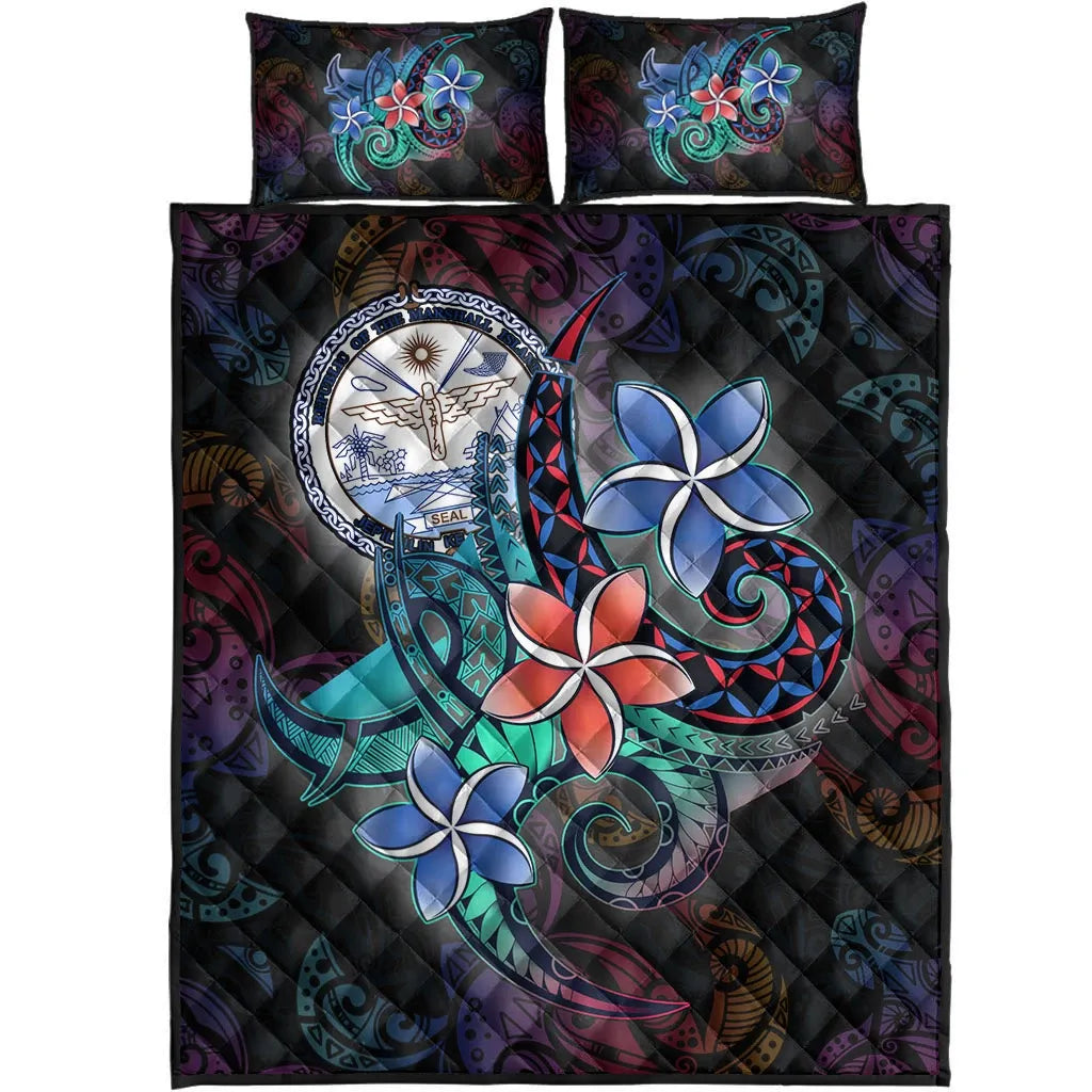 Marshall Islands Quilt Bed Set - Plumeria Flowers Style
