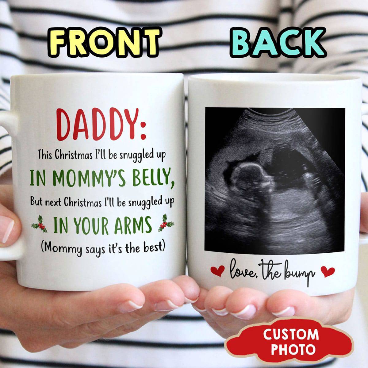 Dear Daddy Snuggled In Tummy Mug - Personalized Ceramic Mug - Gift For Dad