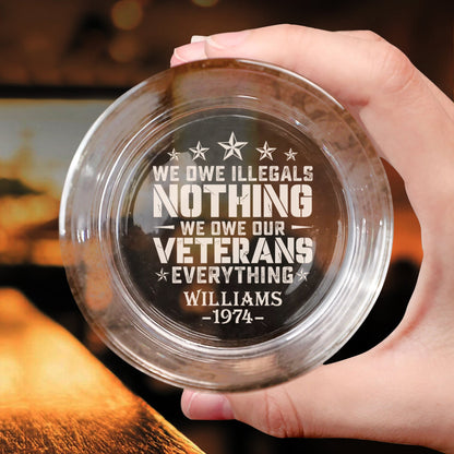 Patriotic Veteran Tribute Glass Ashtray - Personalized Engraved Whiskey Glass