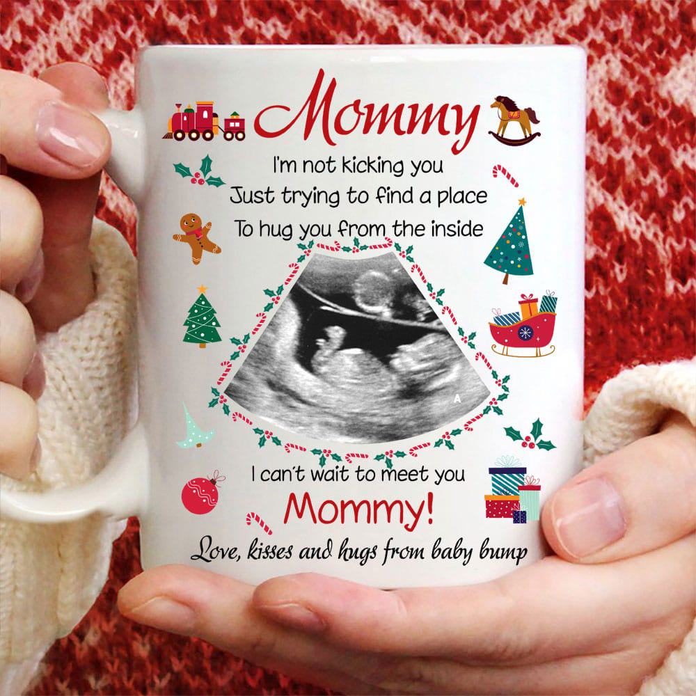 Momy I Can't Wait To Meet You Love Kisses And Hugs From Baby Bump Mug - Personalized Coffee Mug - Gift For Mom