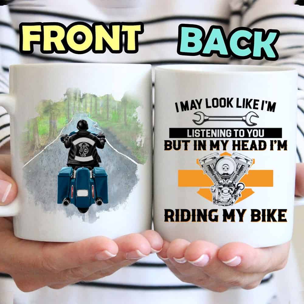 I May Look Like I’m Listening To You But In My Head I’m Riding My Bike - Personalized Coffee Mug - Gift For  Biker