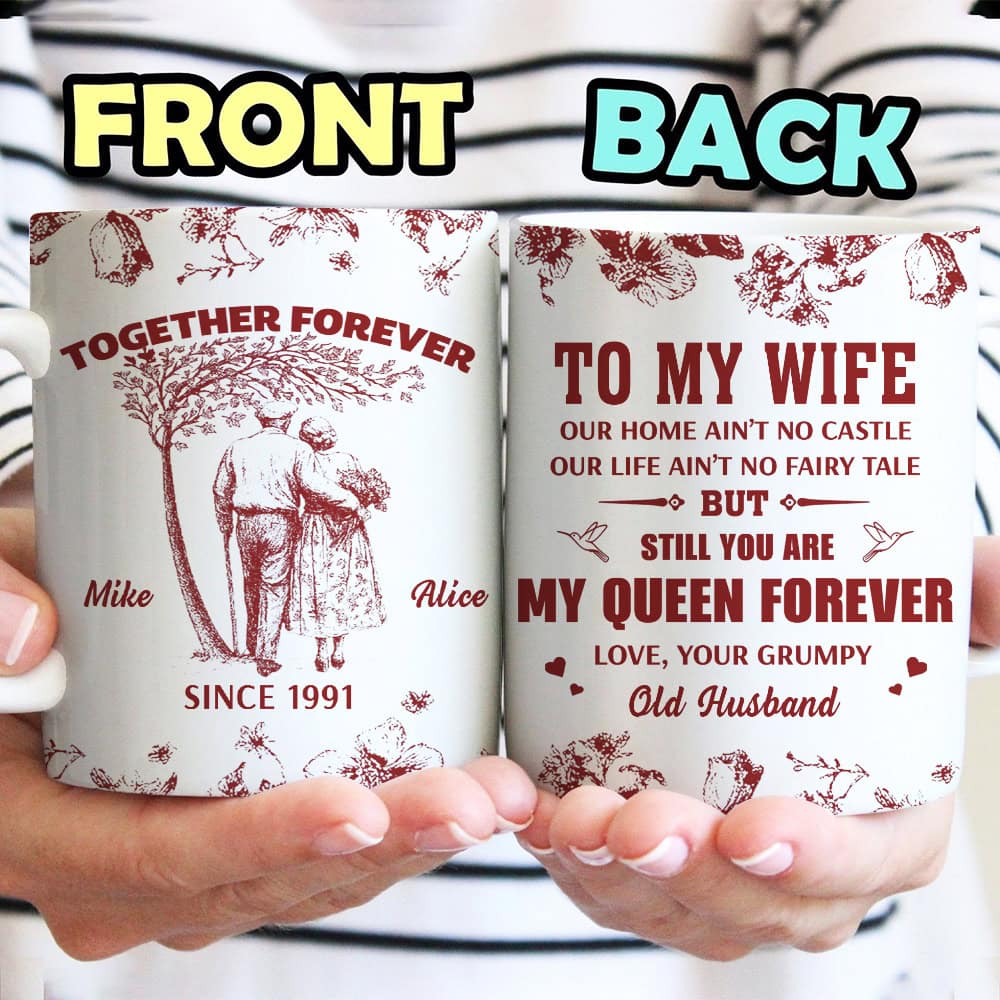 To My Wife You Are My Queen Forever Hearts and Birds Mug - Personalized Coffee Mug