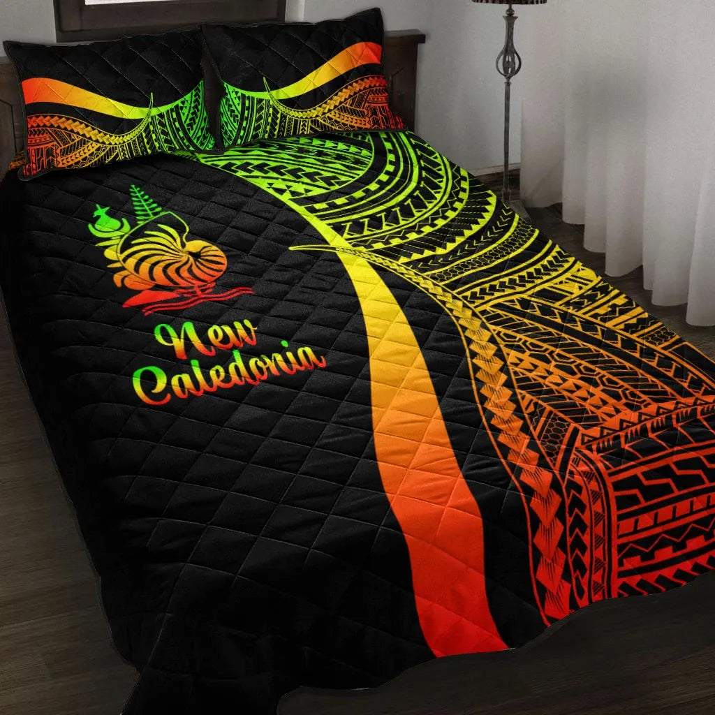 New Caledonia Quilt Bed Set - Reggae Polynesian Tentacle Tribal Pattern