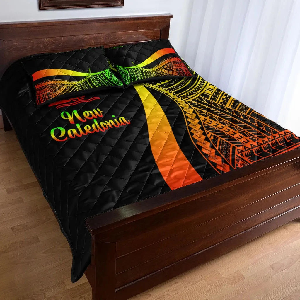 New Caledonia Quilt Bed Set - Reggae Polynesian Tentacle Tribal Pattern