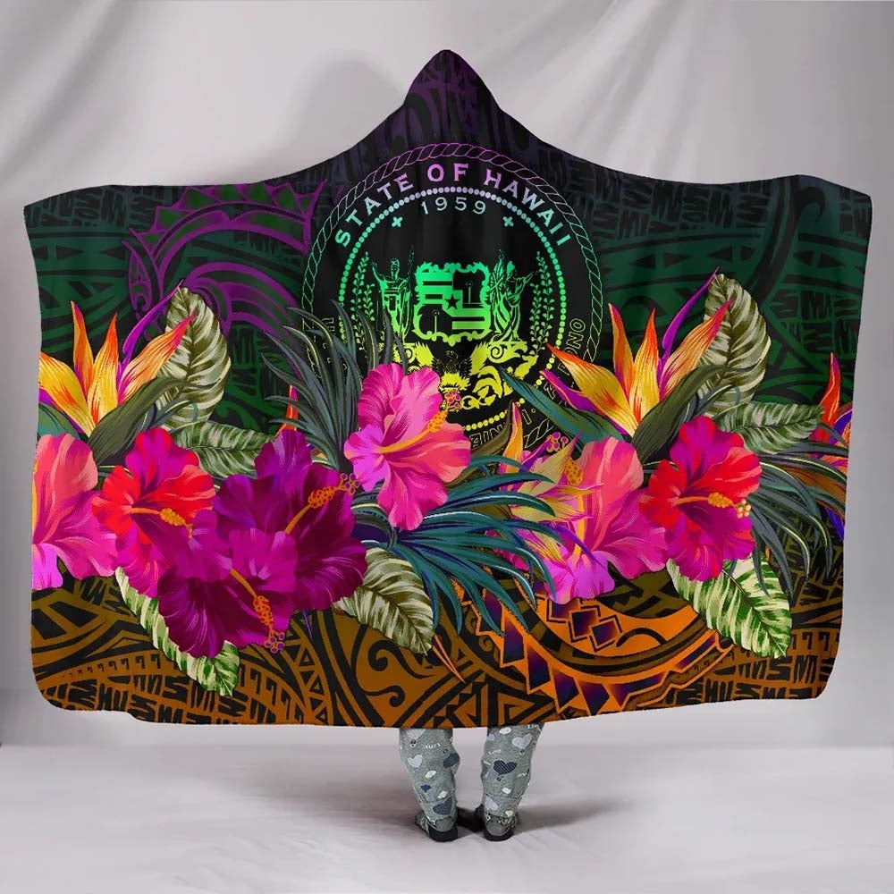 Polynesian Hawaii Hooded Blanket - Summer Hibiscus