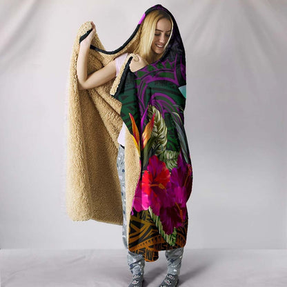 Polynesian Hawaii Kanaka Maoli Hooded Blanket - Summer Hibiscus