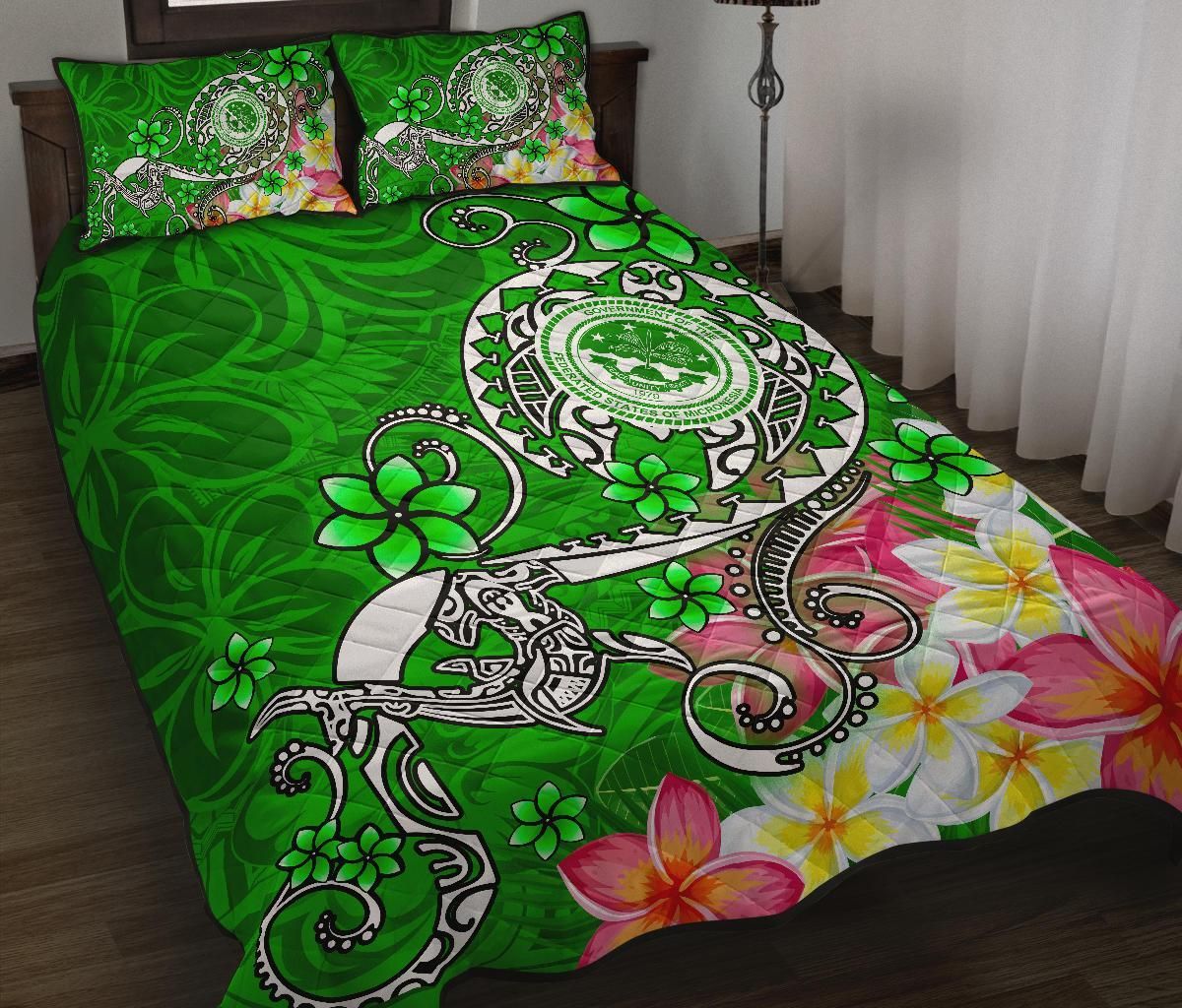 FSM Quilt Bed Set - Turtle Plumeria (Green)