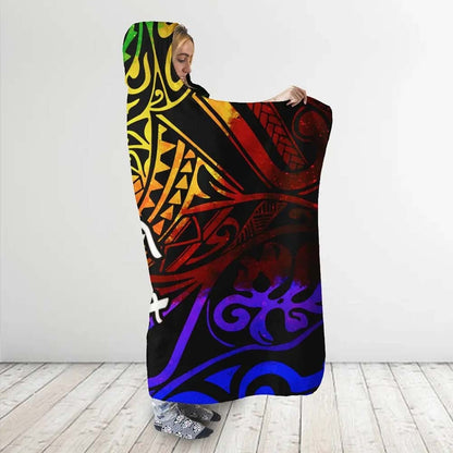 Samoa Custom Personalised Hooded Blanket - Rainbow Polynesian Pattern